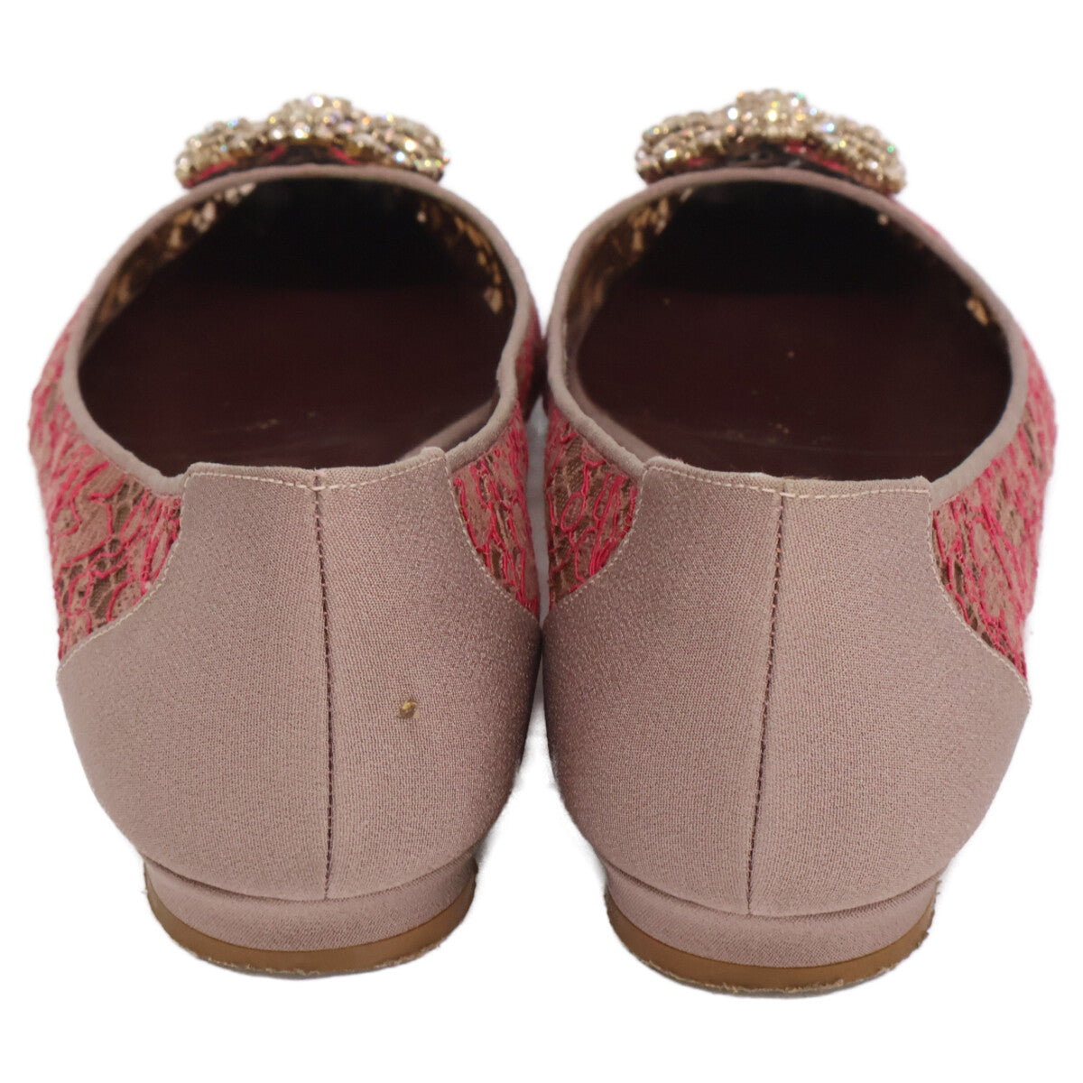 MANOLO BLAHNIK マノロブラニク HANGISI ハンギシ 総レース ビジューバックル フラットパンプス シューズ