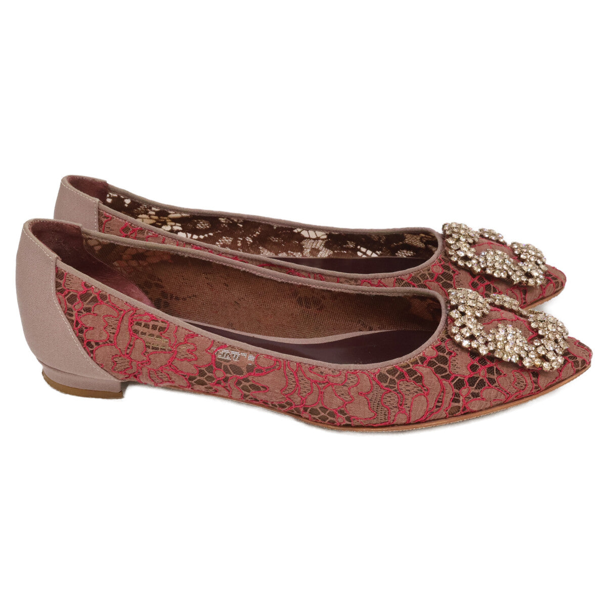 MANOLO BLAHNIK マノロブラニク HANGISI ハンギシ 総レース ビジューバックル フラットパンプス シューズ