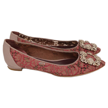 MANOLO BLAHNIK マノロブラニク HANGISI ハンギシ 総レース ビジューバックル フラットパンプス シューズ