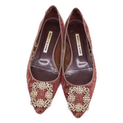 MANOLO BLAHNIK マノロブラニク HANGISI ハンギシ 総レース ビジューバックル フラットパンプス シューズ