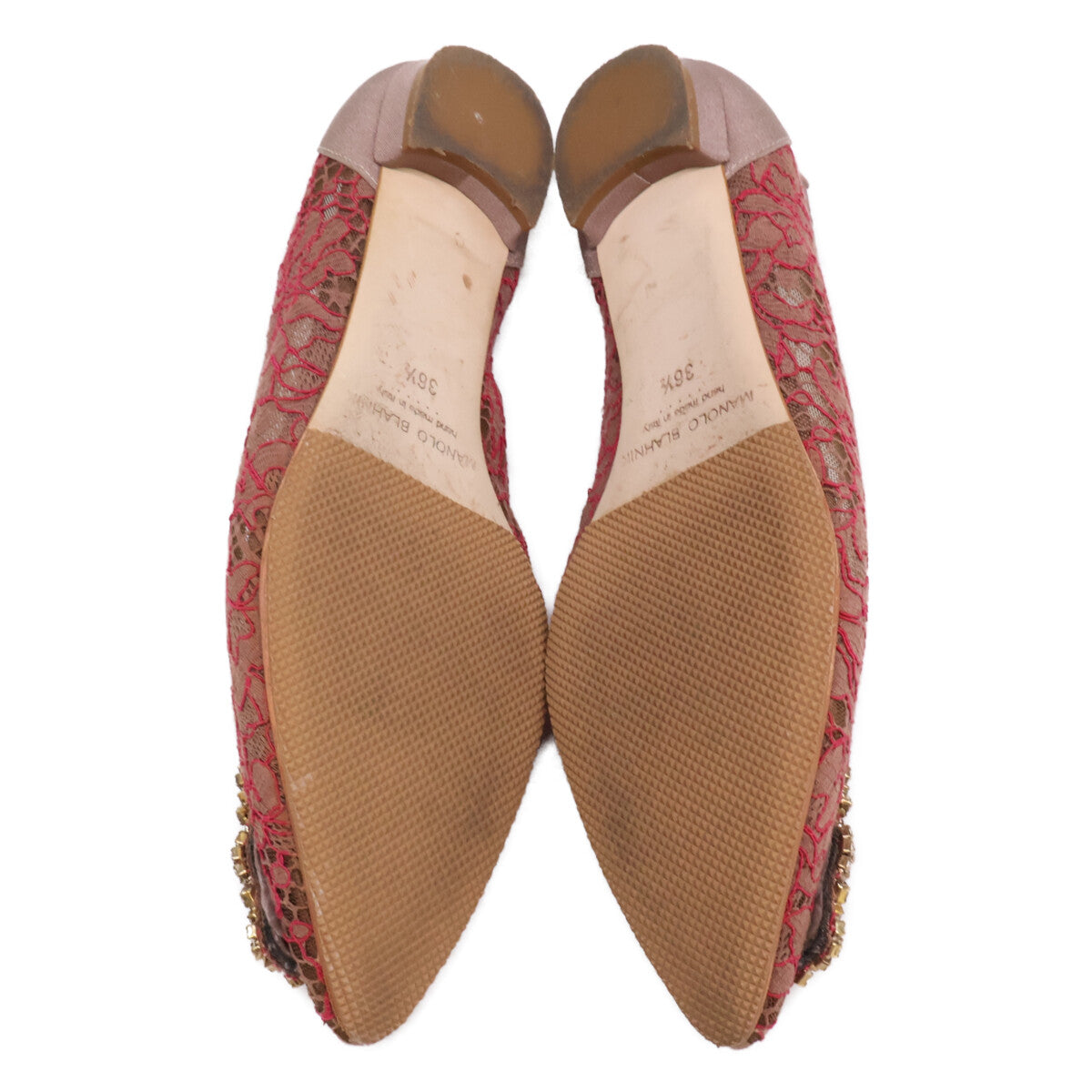 MANOLO BLAHNIK マノロブラニク HANGISI ハンギシ 総レース ビジューバックル フラットパンプス シューズ