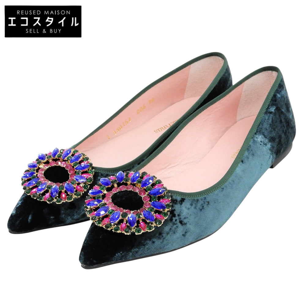 Pretty Ballerinas プリティ バレリーナ ELLA ベルベット ブローチ ポインテッドトゥ フラットパンプス シューズ レディース グリーン 38 シューズ