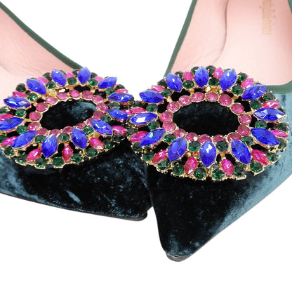 Pretty Ballerinas プリティ バレリーナ ELLA ベルベット ブローチ ポインテッドトゥ フラットパンプス シューズ レディース グリーン 38 シューズ