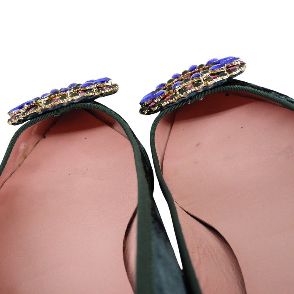 Pretty Ballerinas プリティ バレリーナ ELLA ベルベット ブローチ ポインテッドトゥ フラットパンプス シューズ レディース グリーン 38 シューズ