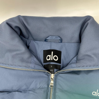 ALO アロー ブルー ハイネックリブ クロップドジップパテッドジャケット ジャケット
