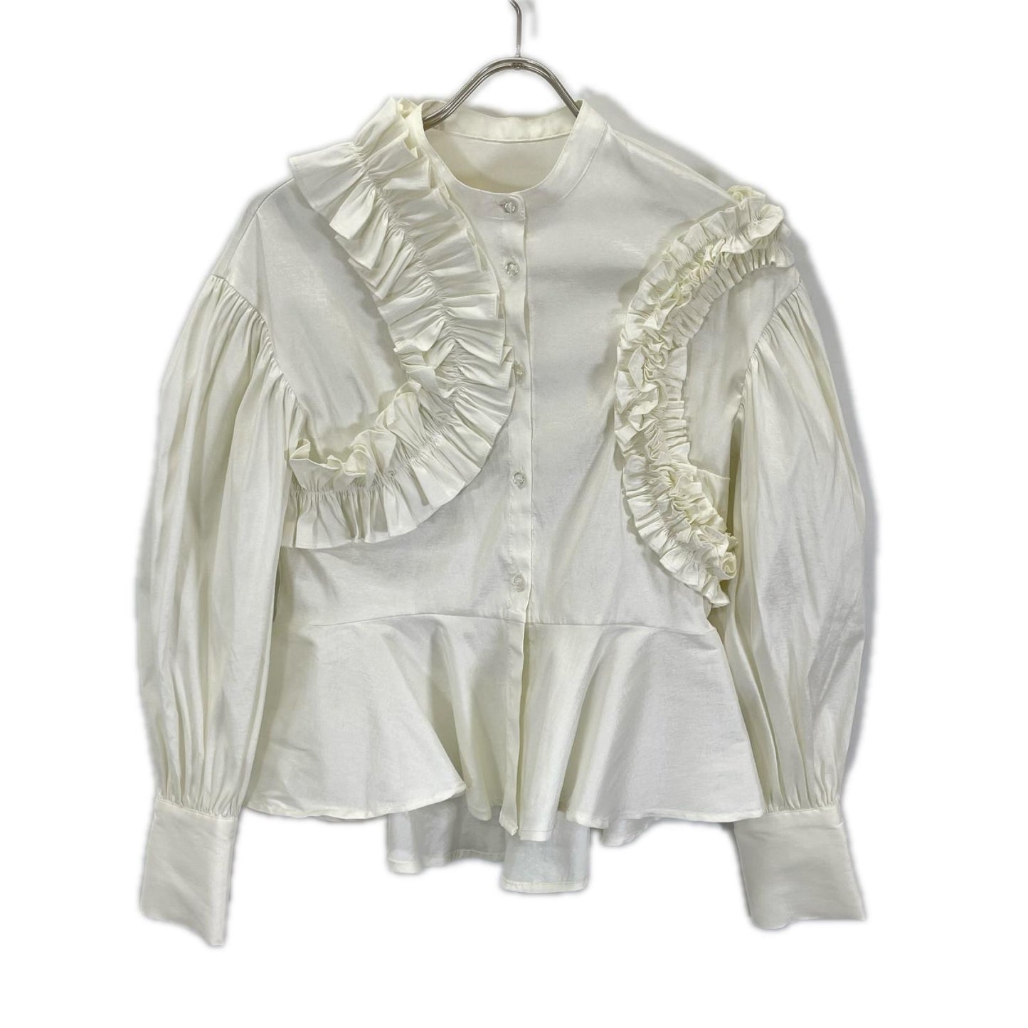 Bibiy ビビィ ホワイト ナイロン混 FRILL BLOUSE/フリルブラウス トップス