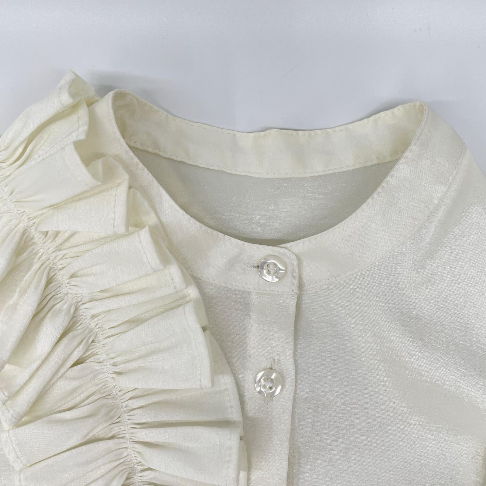 Bibiy ビビィ ホワイト ナイロン混 FRILL BLOUSE/フリルブラウス トップス