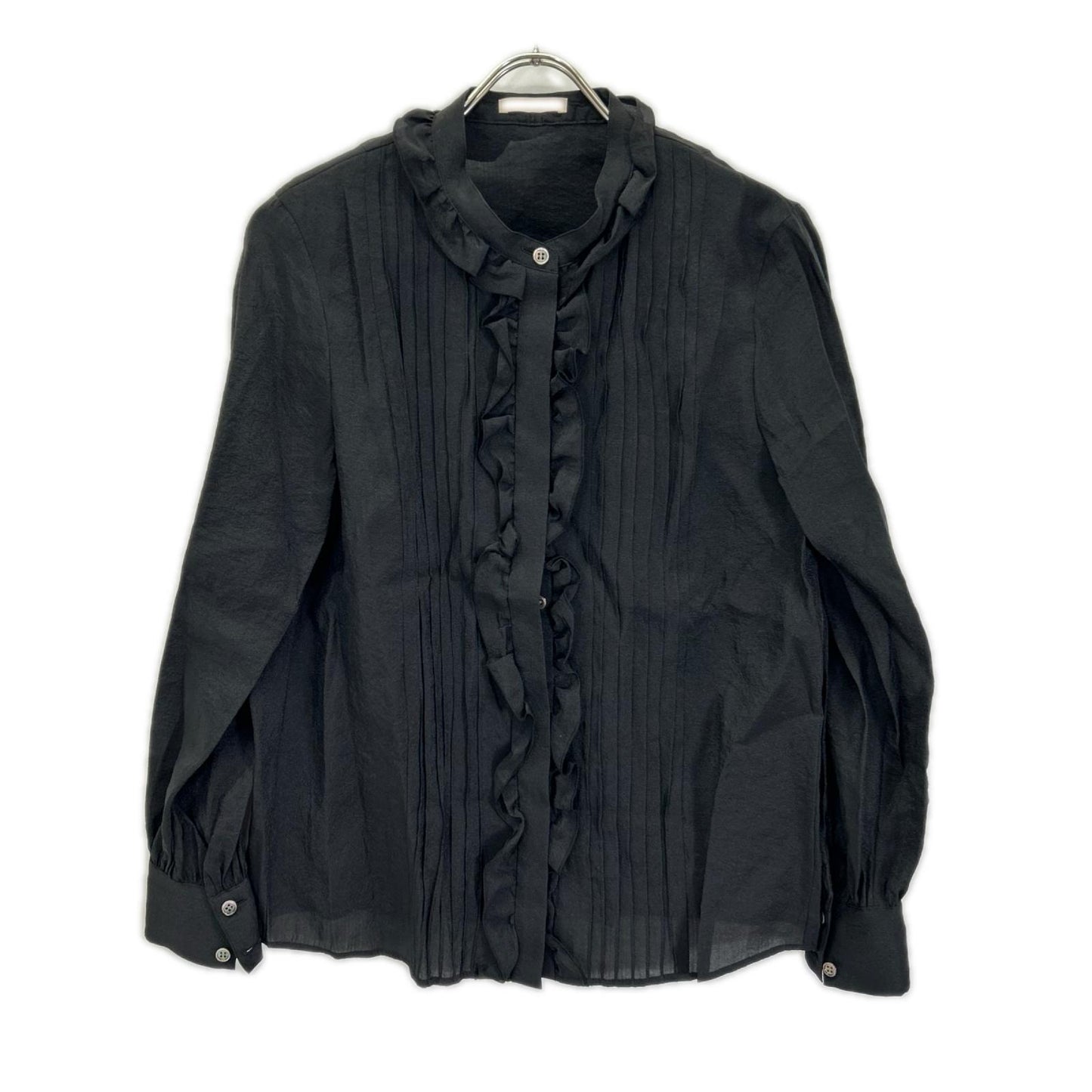 theory luxe セオリーリュクス 24AW ブラック レーヨン オーガンジー ボタンブラウス トップス