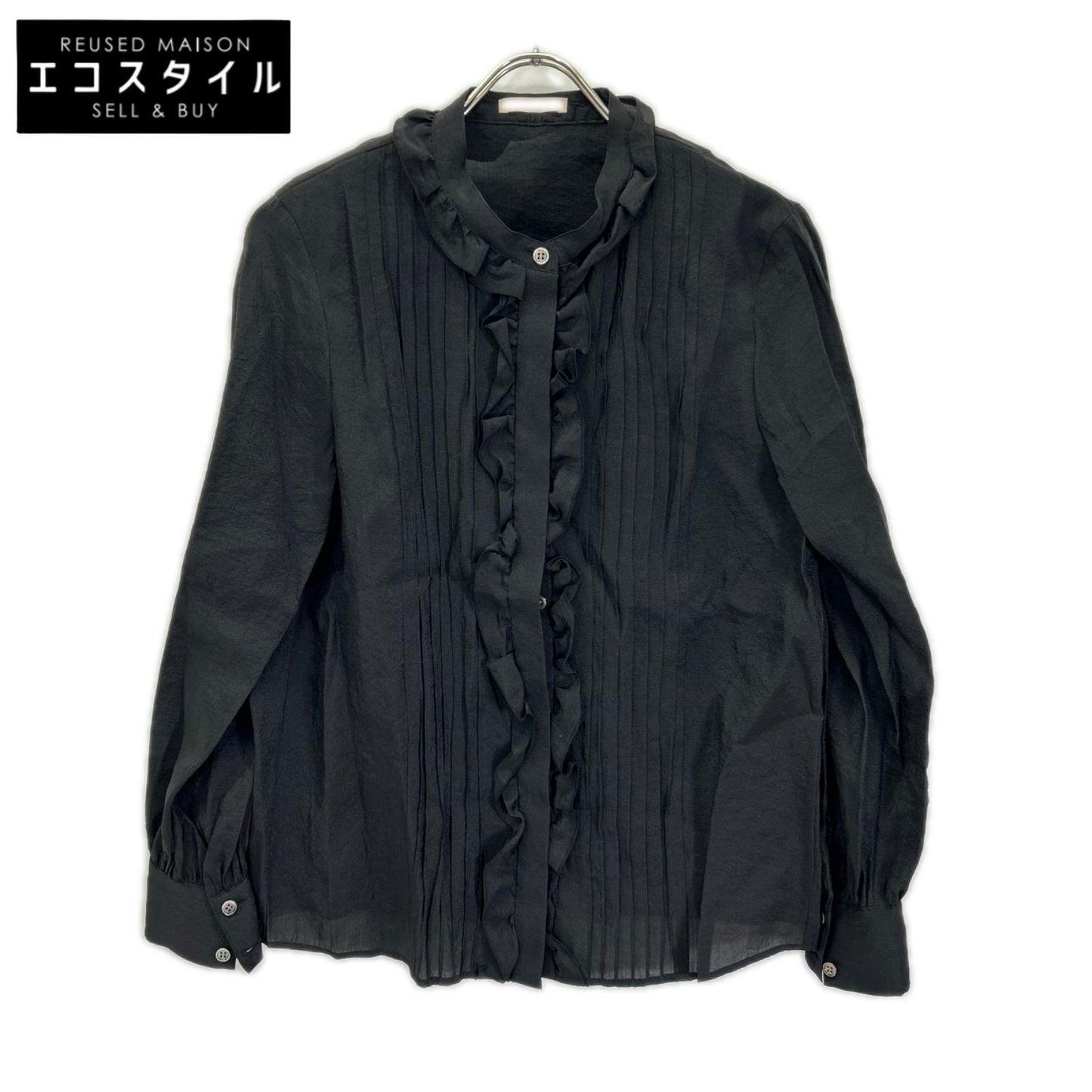 theory luxe セオリーリュクス 24AW ブラック レーヨン オーガンジー ボタンブラウス トップス