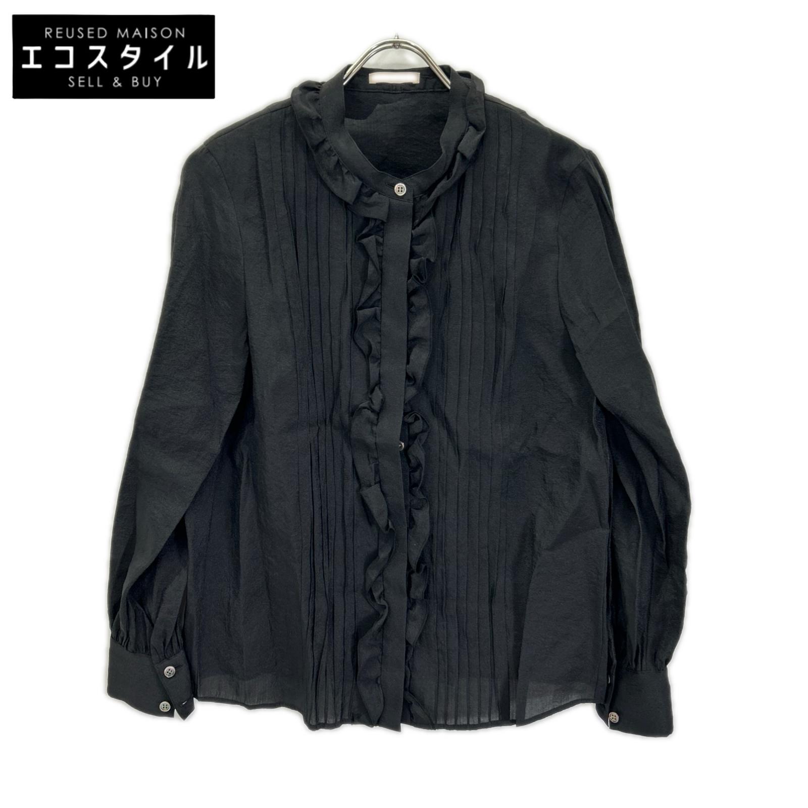 theory luxe セオリーリュクス 24AW ブラック レーヨン オーガンジー ボタンブラウス トップス