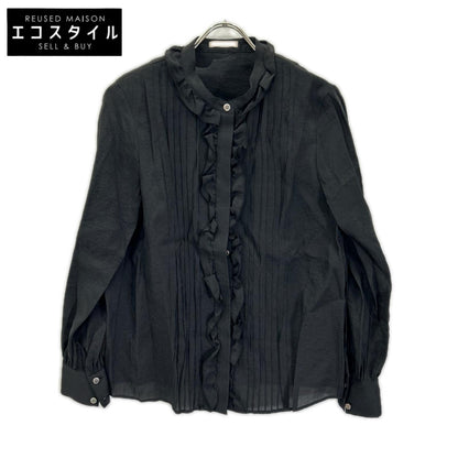 theory luxe セオリーリュクス 24AW ブラック レーヨン オーガンジー ボタンブラウス トップス