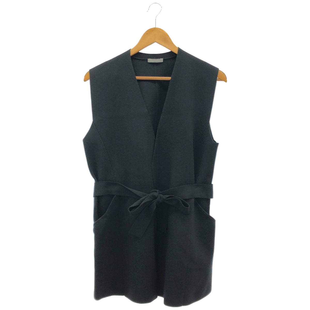 theory luxe セオリーリュクス 24SS ブラック コットン ベルト付き ノーカラー ニット ベスト トップス