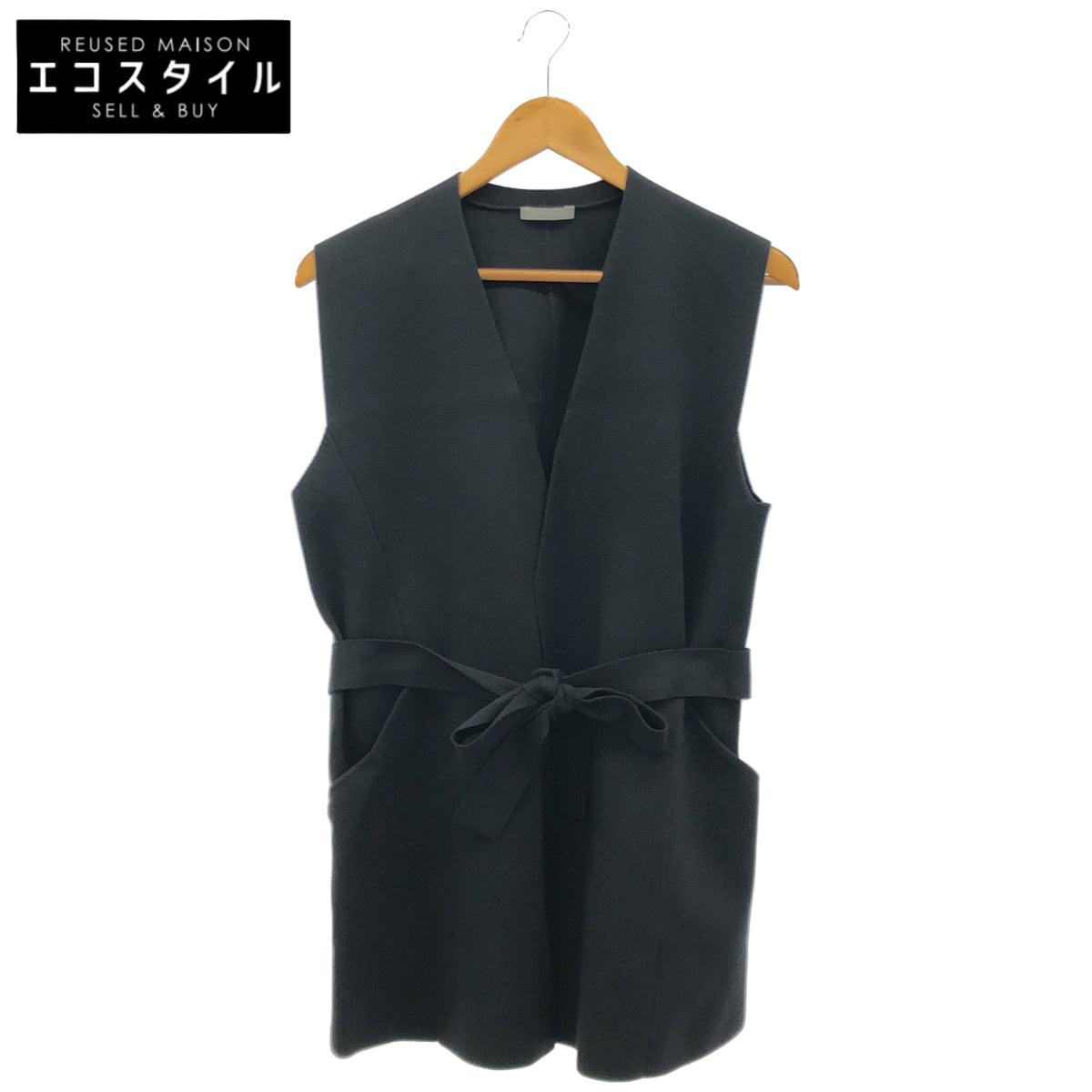 theory luxe セオリーリュクス 24SS ブラック コットン ベルト付き ノーカラー ニット ベスト トップス
