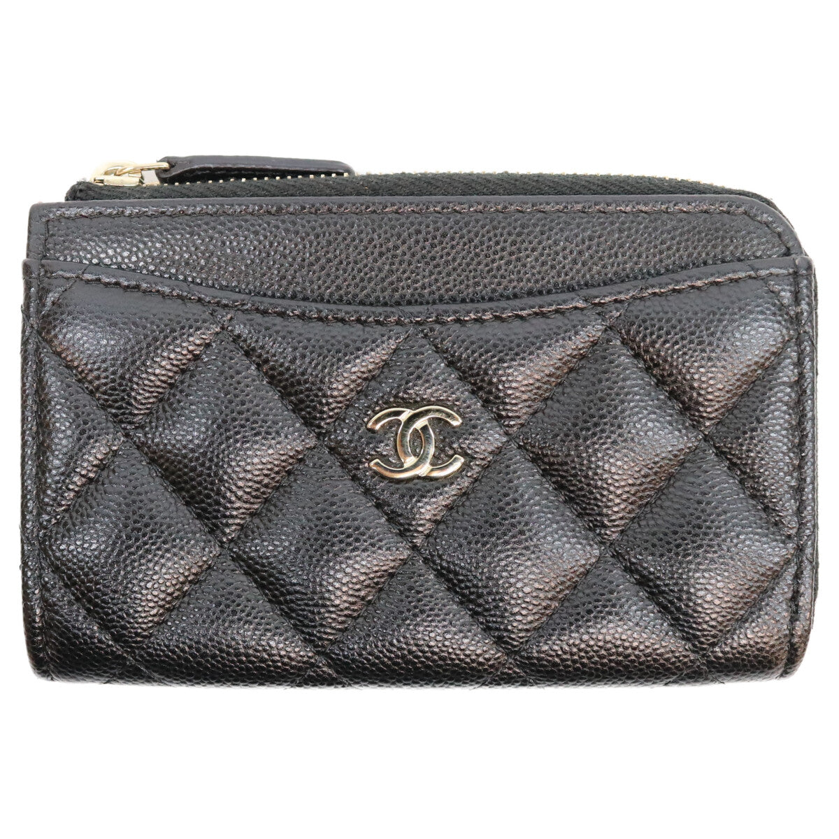 CHANEL シャネル AP3179 ランダムシリアル ブラック キャビアスキン シャンパンゴールド金具 クラシックジップカードケース/フラグメントケース カードケース