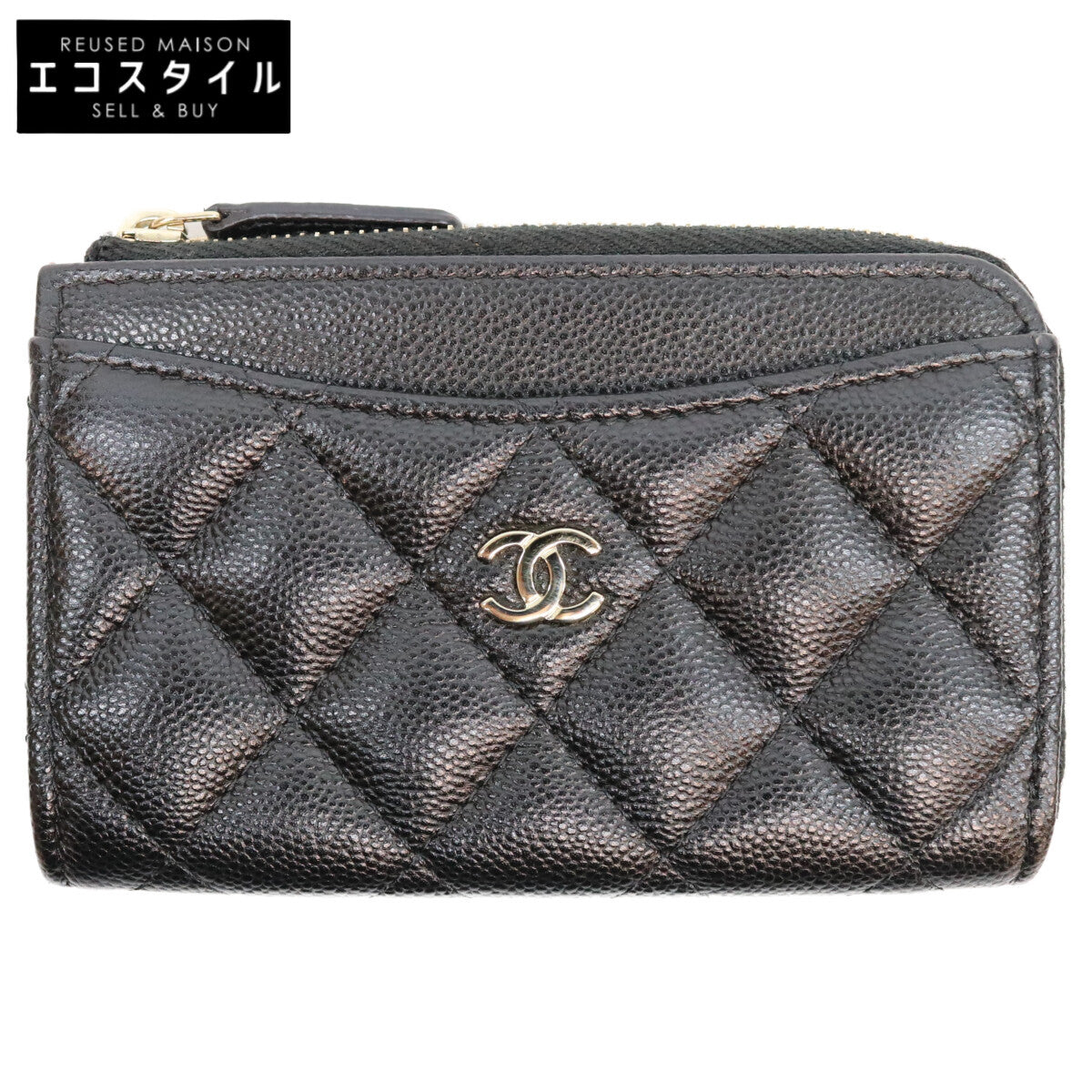CHANEL シャネル AP3179 ランダムシリアル ブラック キャビアスキン シャンパンゴールド金具 クラシックジップカードケース/フラグメントケース カードケース