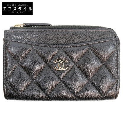 CHANEL シャネル AP3179 ランダムシリアル ブラック キャビアスキン シャンパンゴールド金具 クラシックジップカードケース/フラグメントケース カードケース