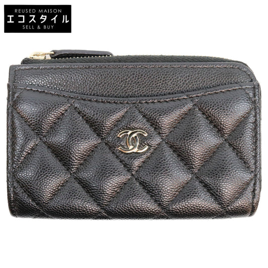 CHANEL シャネル AP3179 ランダムシリアル ブラック キャビアスキン シャンパンゴールド金具 クラシックジップカードケース/フラグメントケース カードケース
