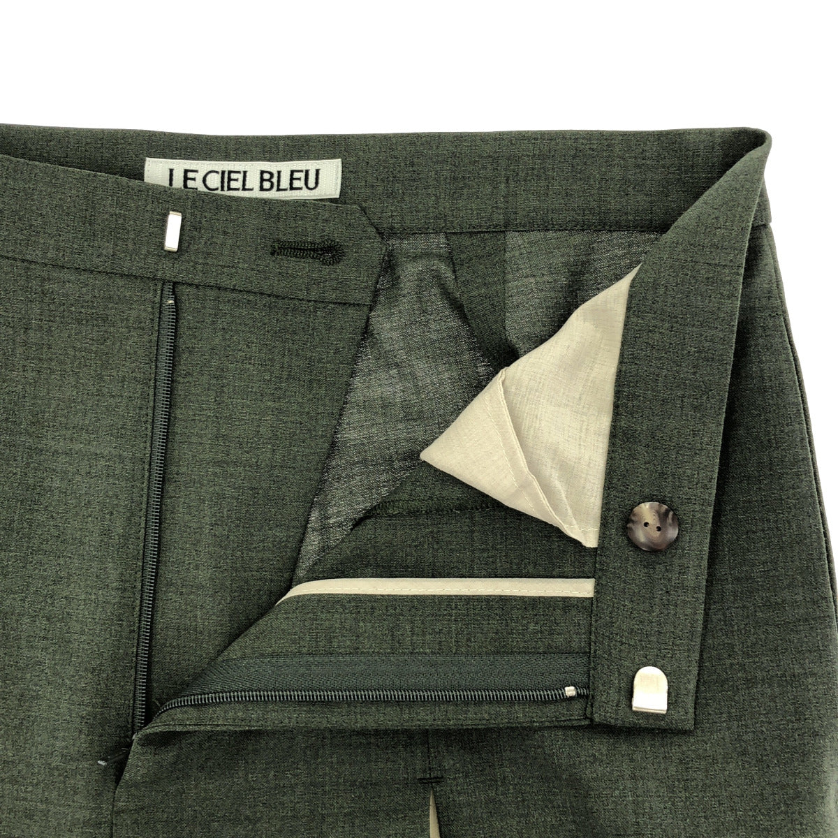LE CIEL BLEU ルシェルブルー 25SS カーキ スリットシアーデザイン スリムフレアパンツ ボトムス