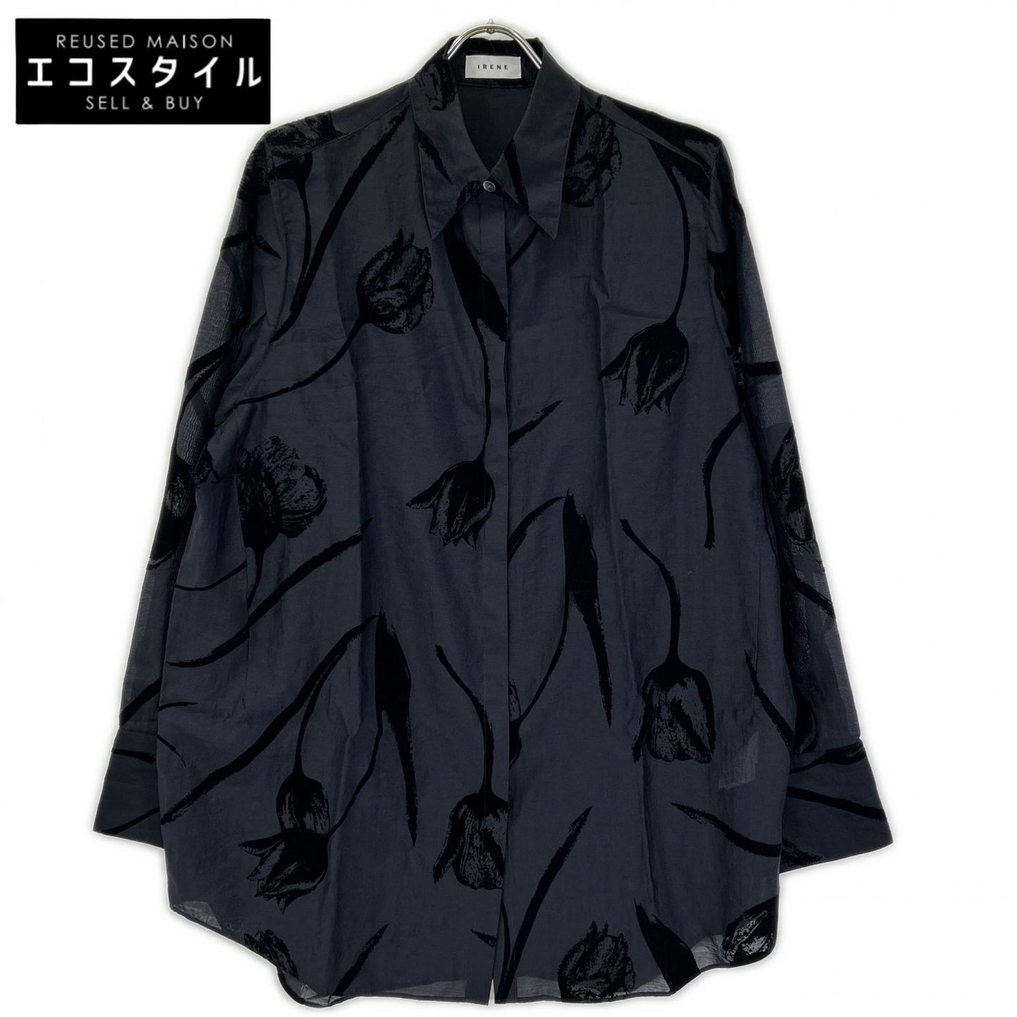 IRENE アイレネ 25SS 27S83002 ブラック Flocky Print Shirt/フロッキー プリントシャツ トップス