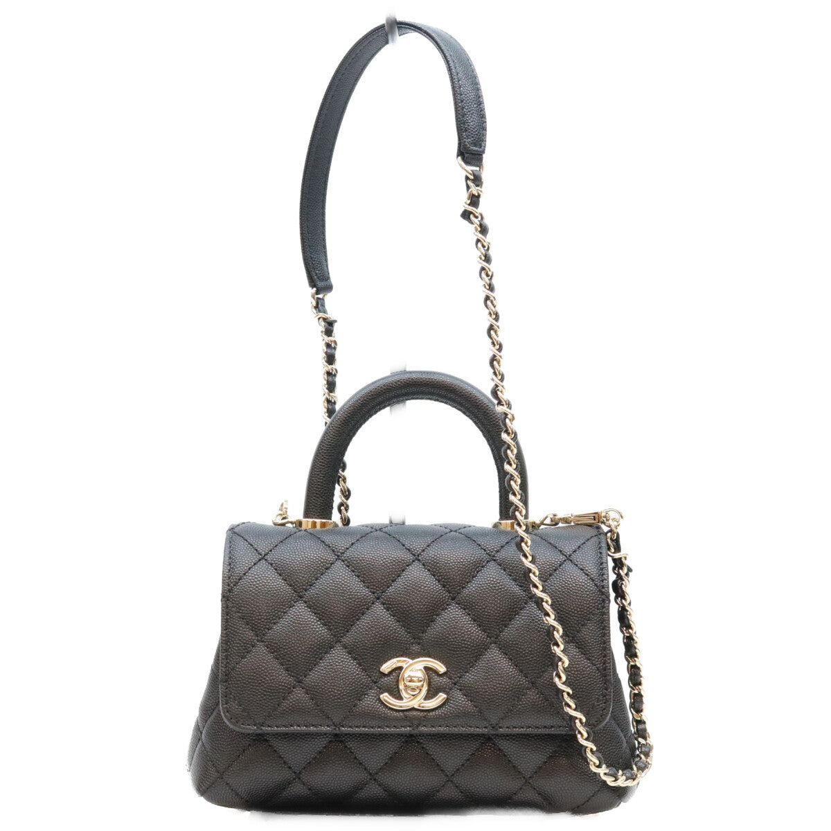 CHANEL シャネル AS2215 ブラック キャビアスキン シャンパンゴールド金具 ココハンドル19XXS チェーンショルダーバッグ ハンドバッグ