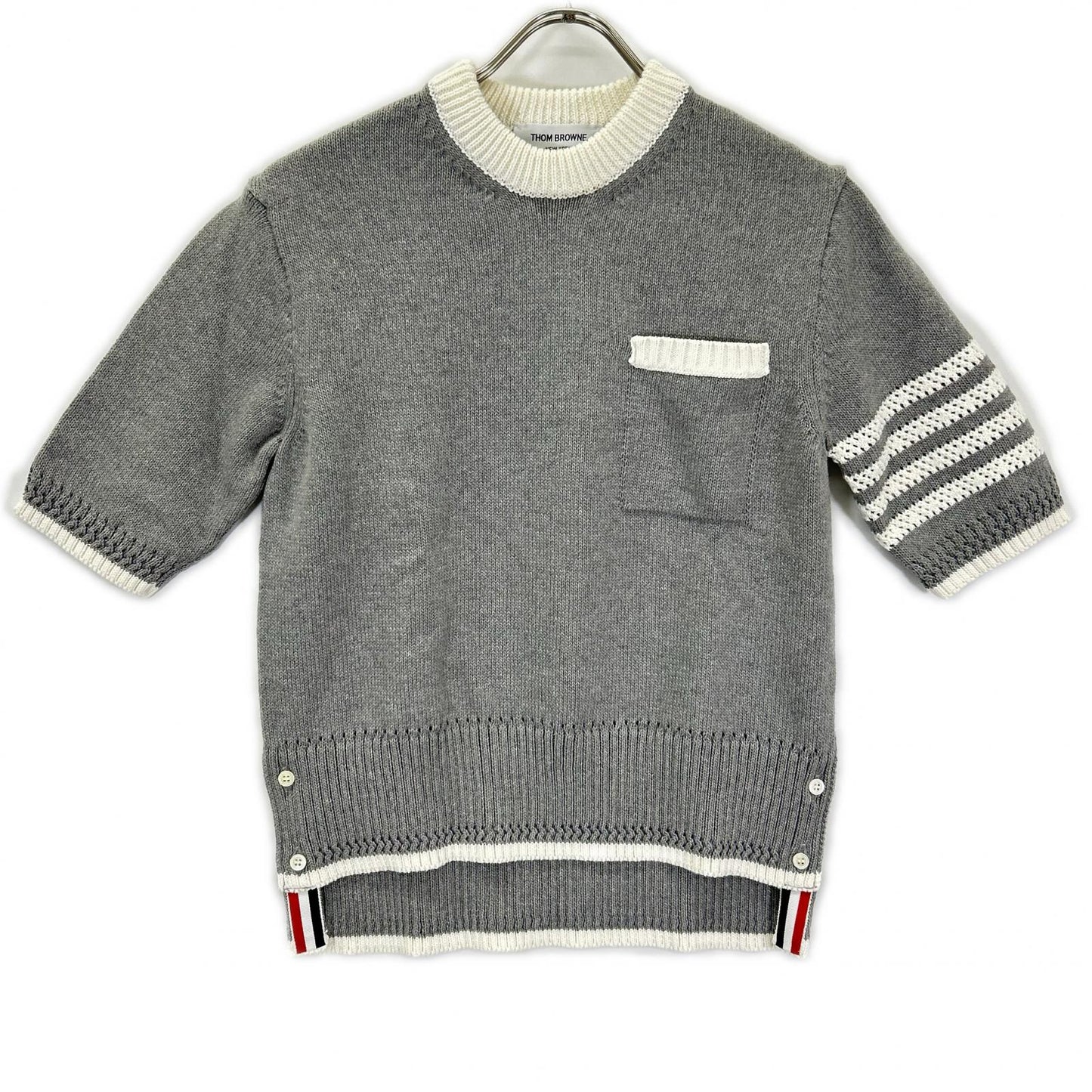 THOM BROWNE トムブラウン FKA372A-Y3017 グレー 4-Bar Short Sleeve Pullover/半袖プルオーバーニット トップス
