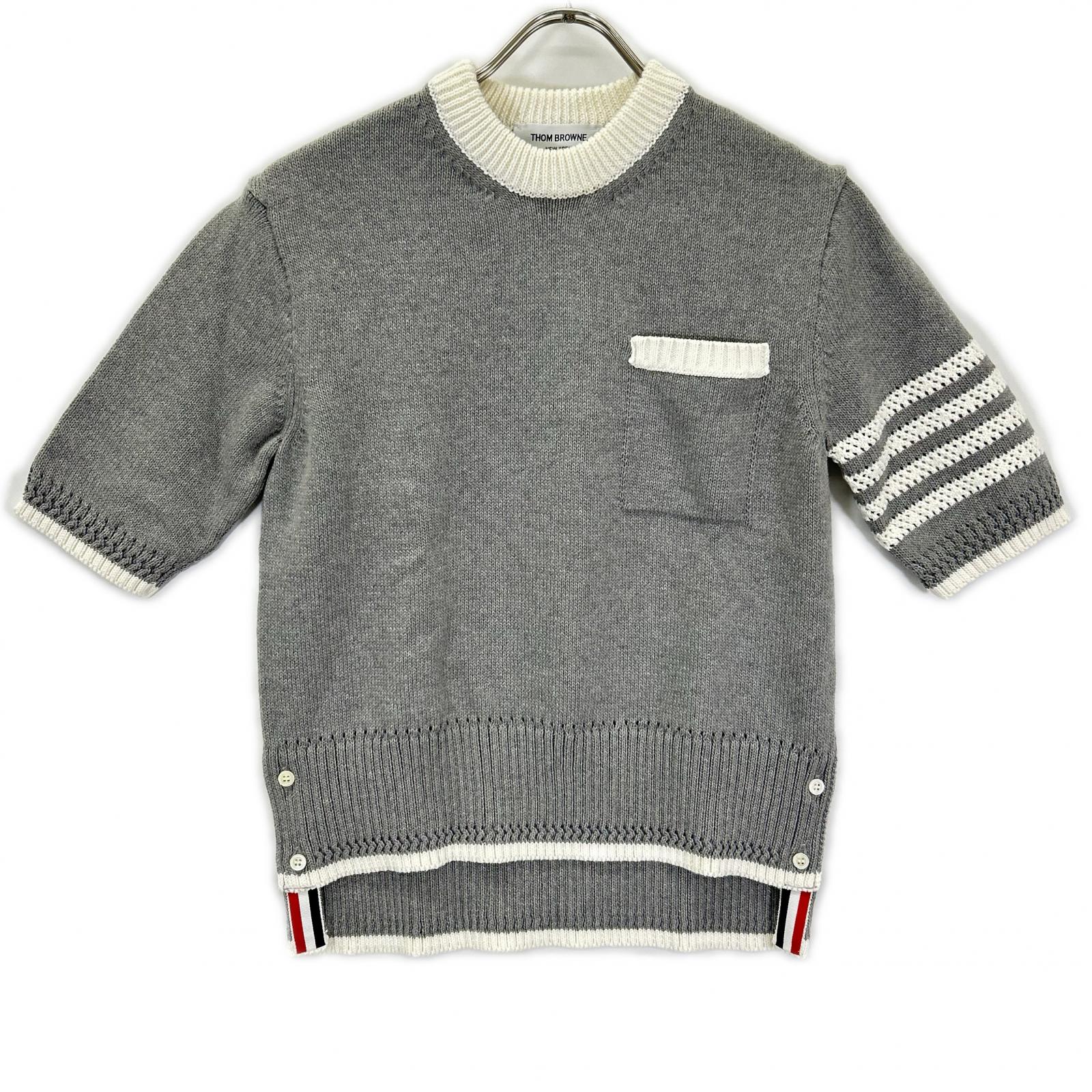 THOM BROWNE トムブラウン FKA372A-Y3017 グレー 4-Bar Short Sleeve Pullover/半袖プルオーバーニット トップス
