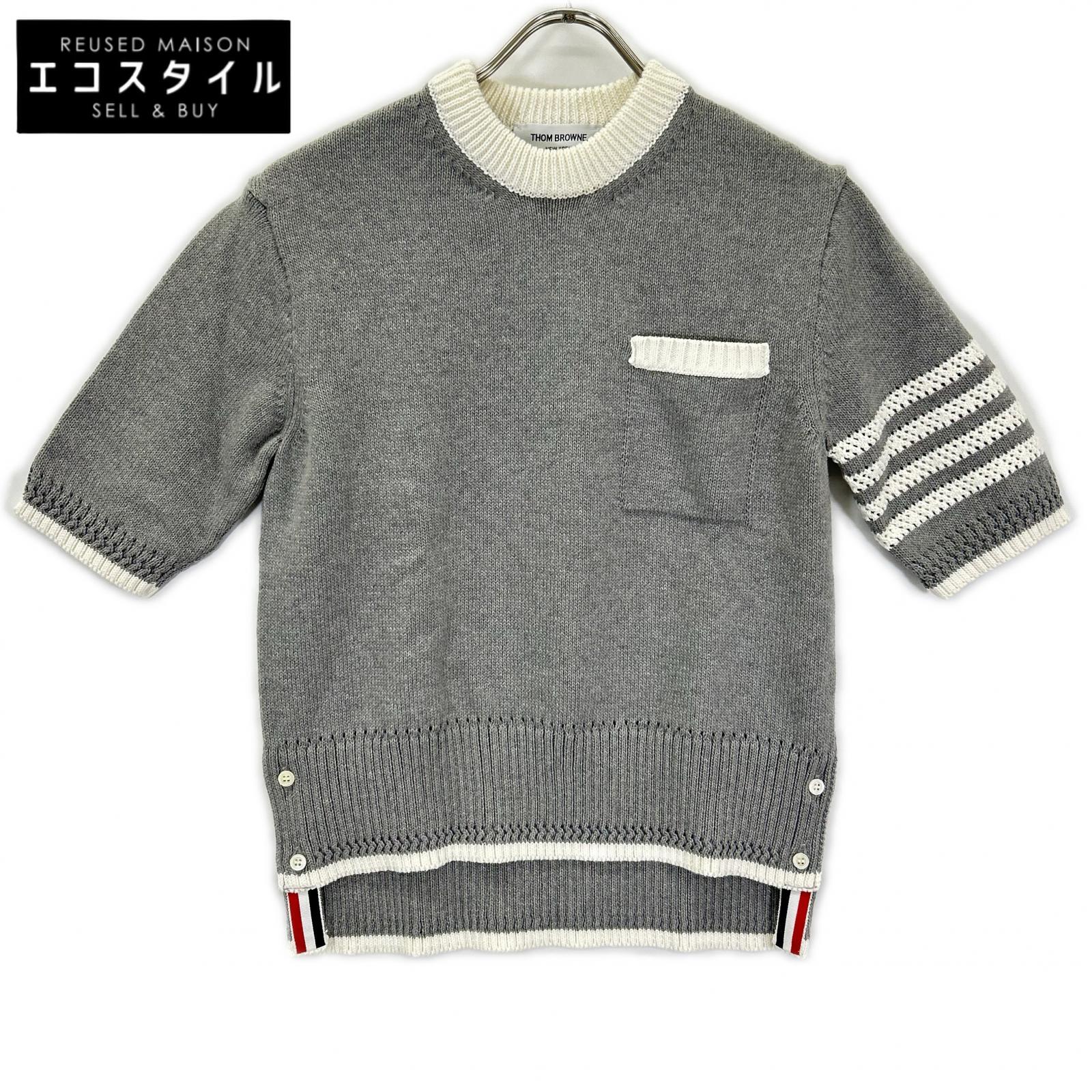 THOM BROWNE トムブラウン FKA372A-Y3017 グレー 4-Bar Short Sleeve Pullover/半袖プルオーバーニット トップス