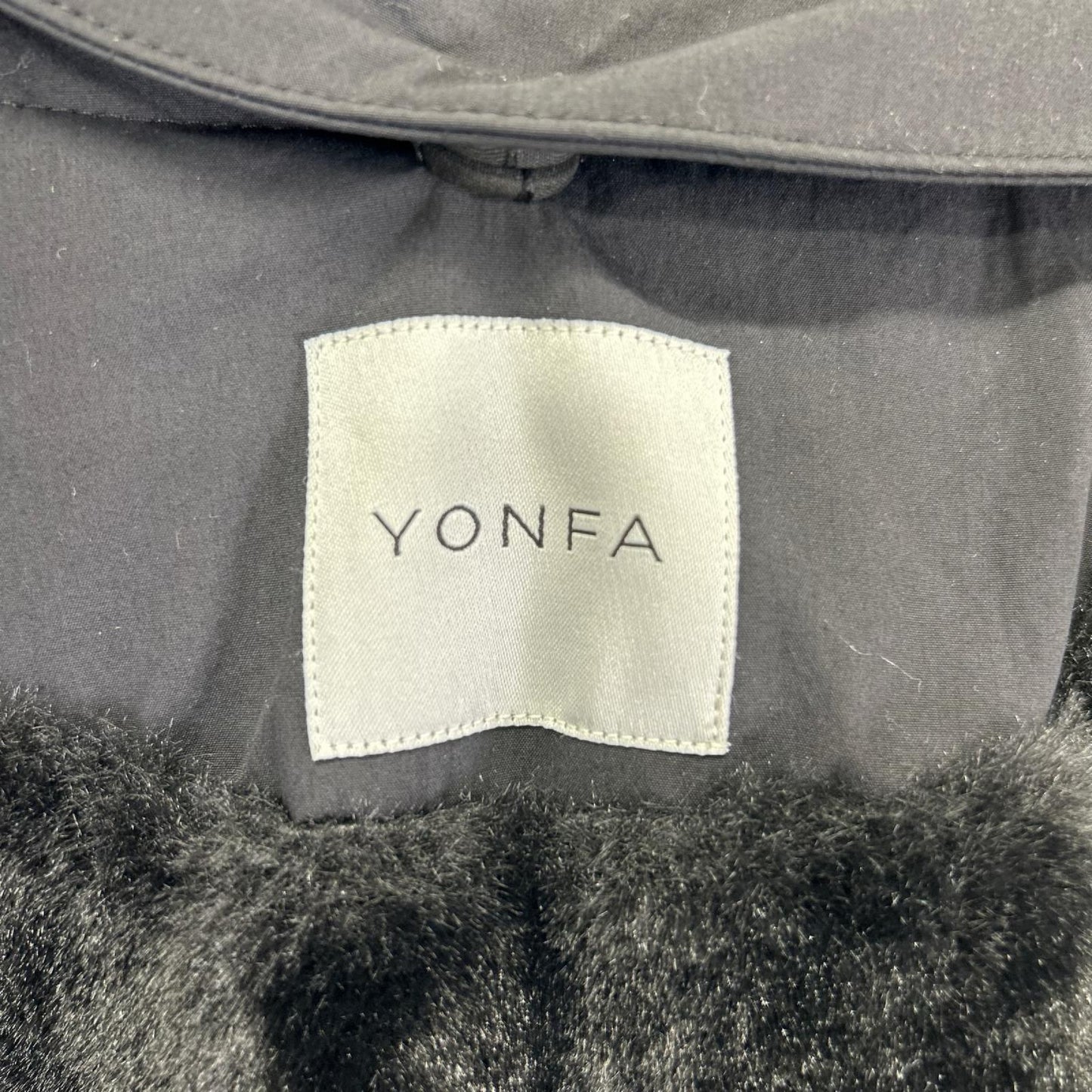 YONFA ヨンファ ブラック パデットファー フーディ比翼コート コート