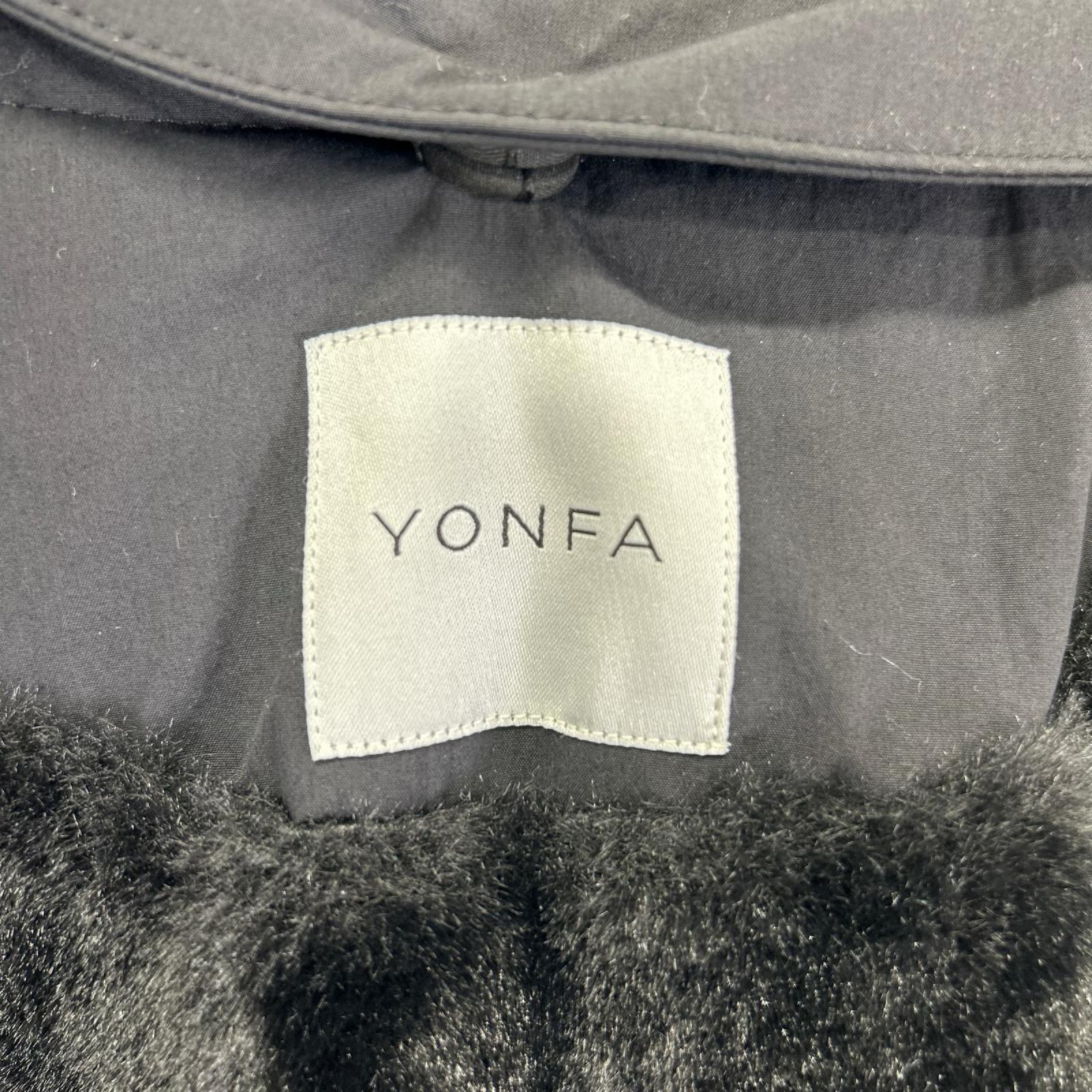YONFA ヨンファ ブラック パデットファー フーディ比翼コート コート