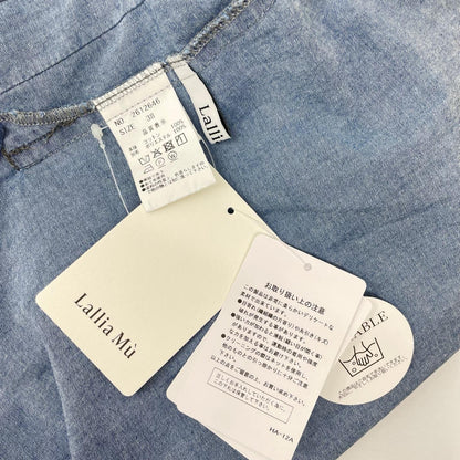 Lallia Mu ラリア・ムー インディゴ バルーンハーフスリーブ シアー切り替えデニムシャツ トップス