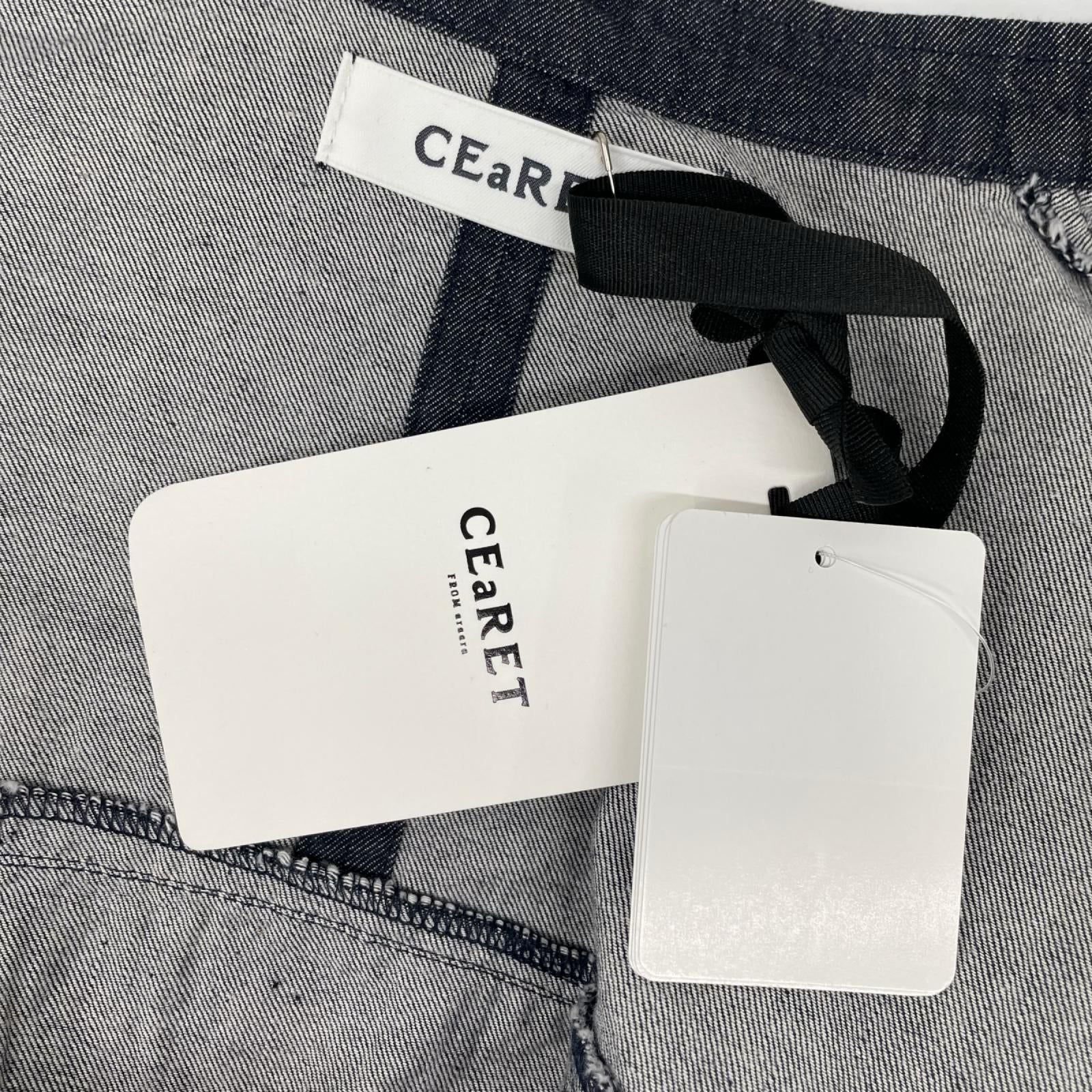 CEaRET シーレット インディゴ ノーカラー フリルデザイン ショートスリーブデニムブラウス トップス