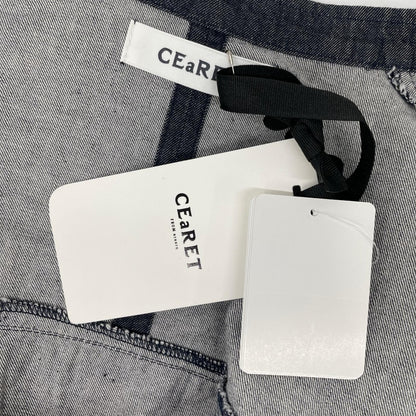 CEaRET シーレット インディゴ ノーカラー フリルデザイン ショートスリーブデニムブラウス トップス