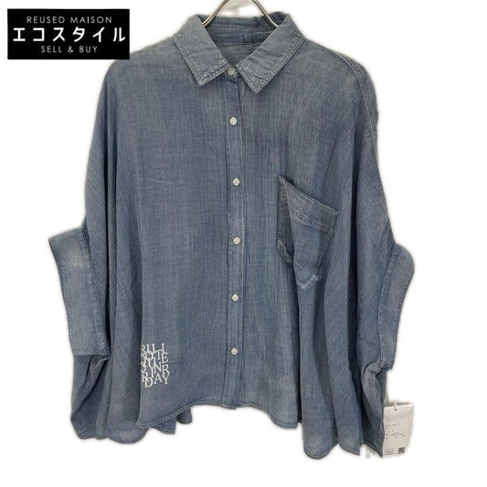 Boutique Ordinary ブティックオーディナリー サックスブルー ドロップシルエット ロゴプリント シアーコットンシャツ トップス