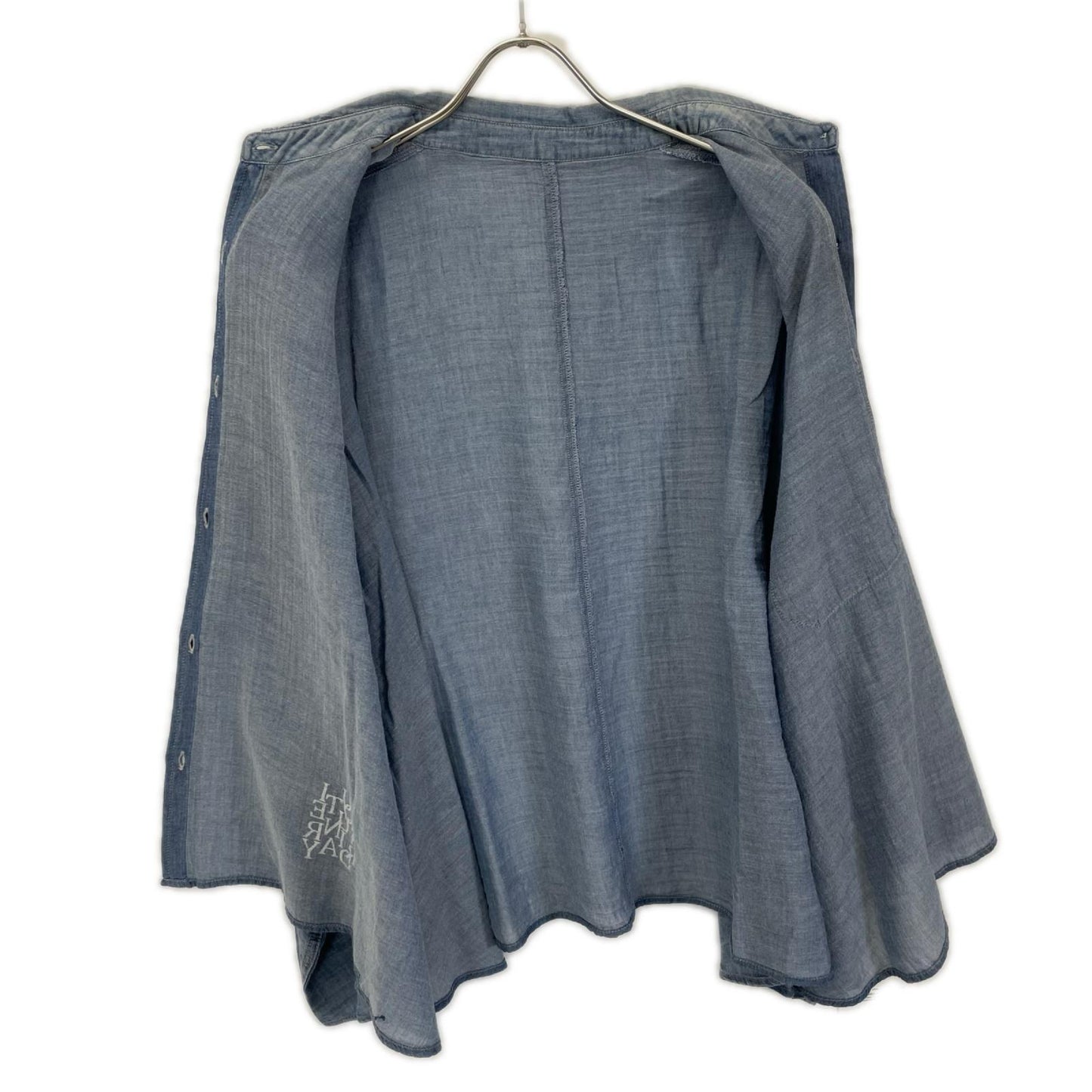 Boutique Ordinary ブティックオーディナリー サックスブルー ドロップシルエット ロゴプリント シアーコットンシャツ トップス