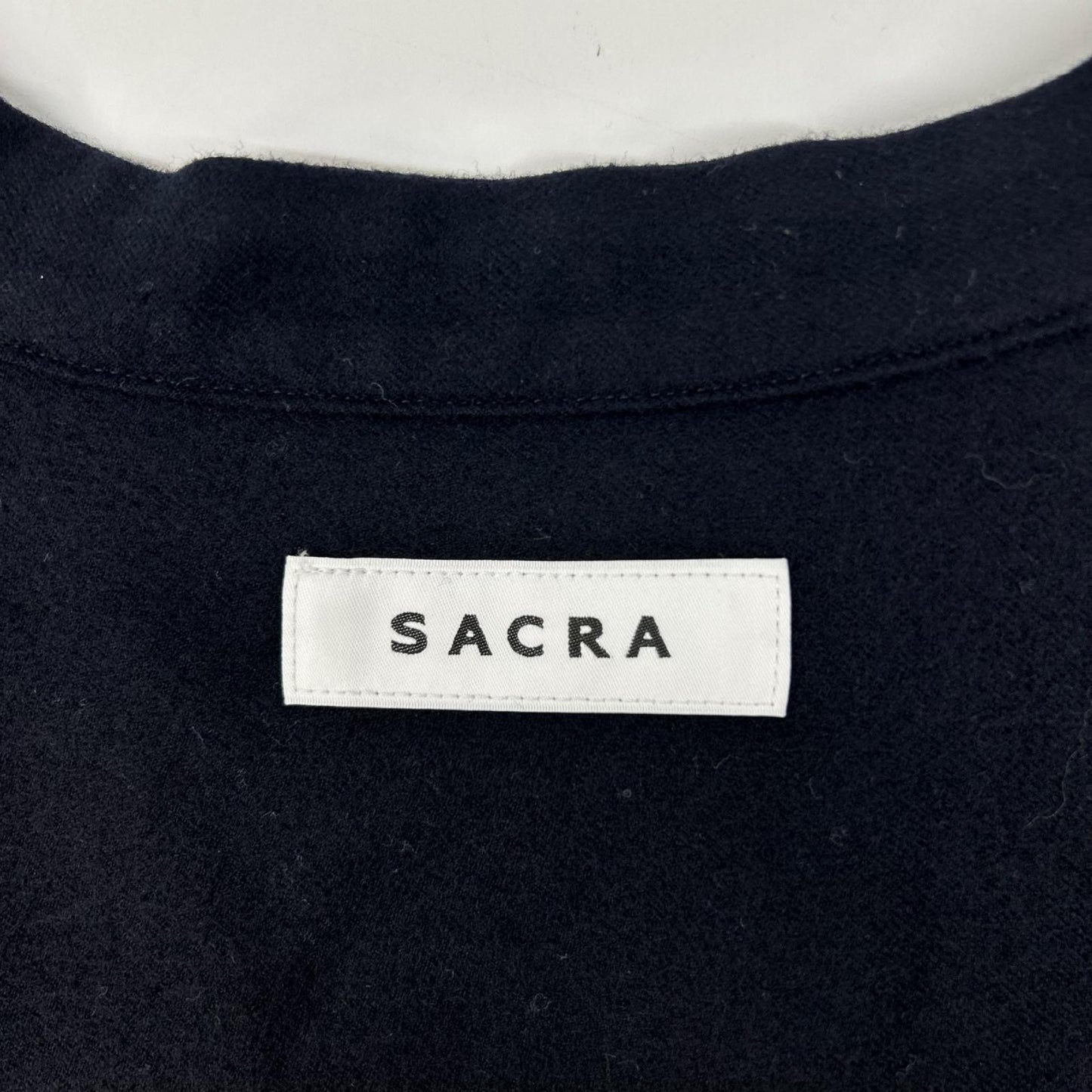 SACRA サクラ ネイビー バンドカラー ヨーク切替ウール混シャツ トップス