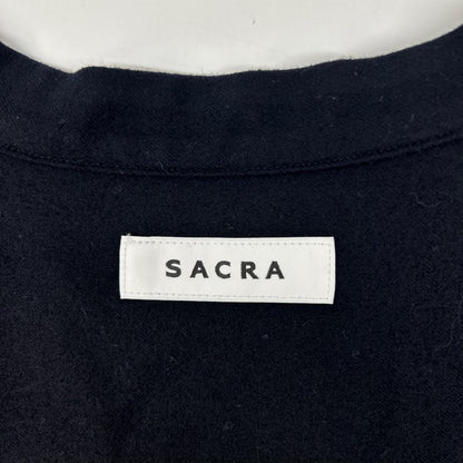 SACRA サクラ ネイビー バンドカラー ヨーク切替ウール混シャツ トップス