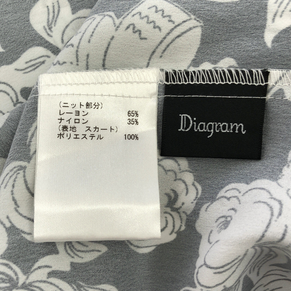 Diagram ダイアグラム 0321233093 ブラック×ホワイト レーヨン混 コスメプリントニットワンピース トップス