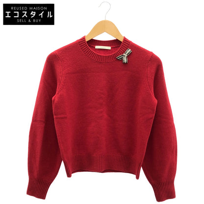 ANAYI アナイ 10231816130 レッド ウール×カシミヤ ビジューリボン ニットプルオーバー トップス