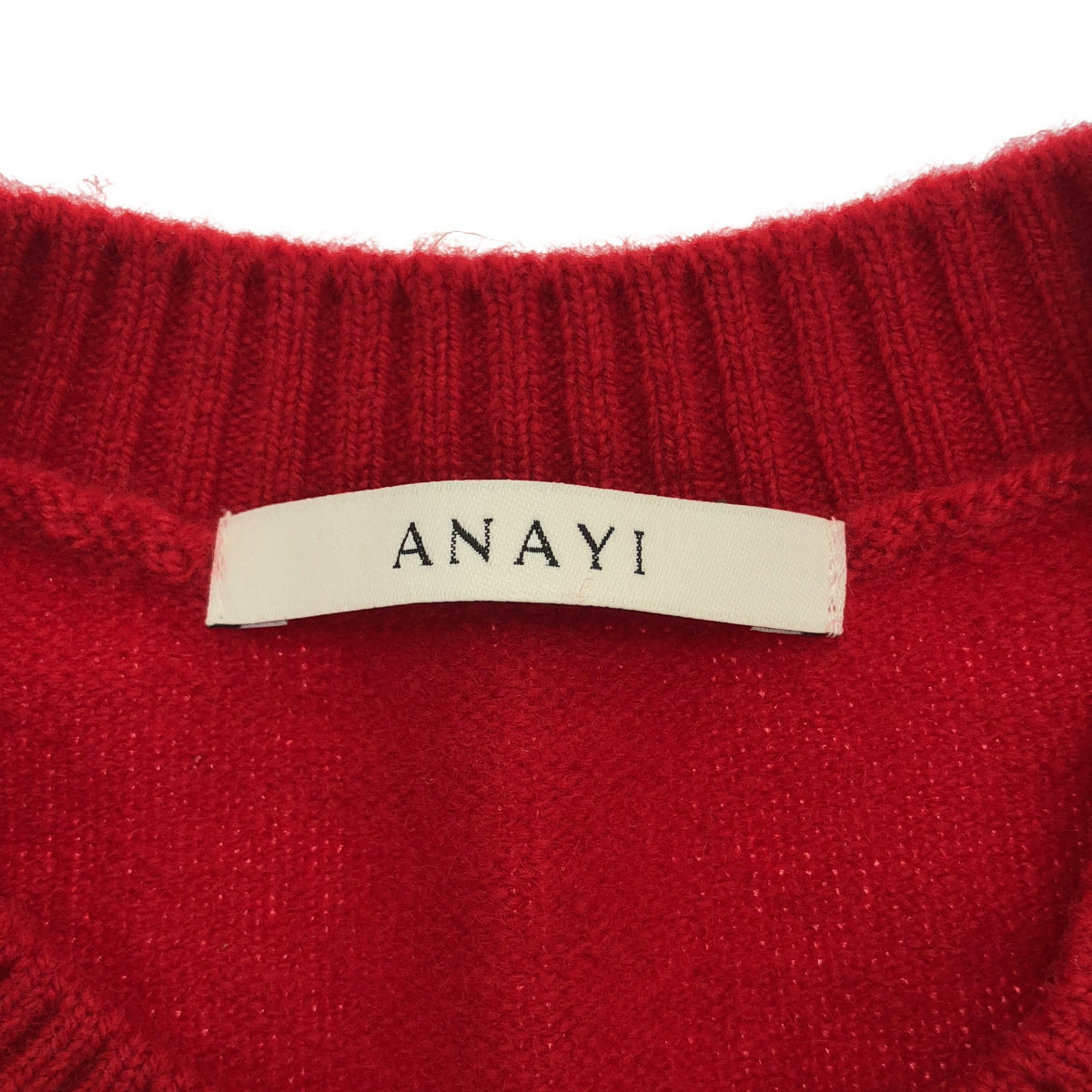 ANAYI アナイ 10231816130 レッド ウール×カシミヤ ビジューリボン ニットプルオーバー トップス
