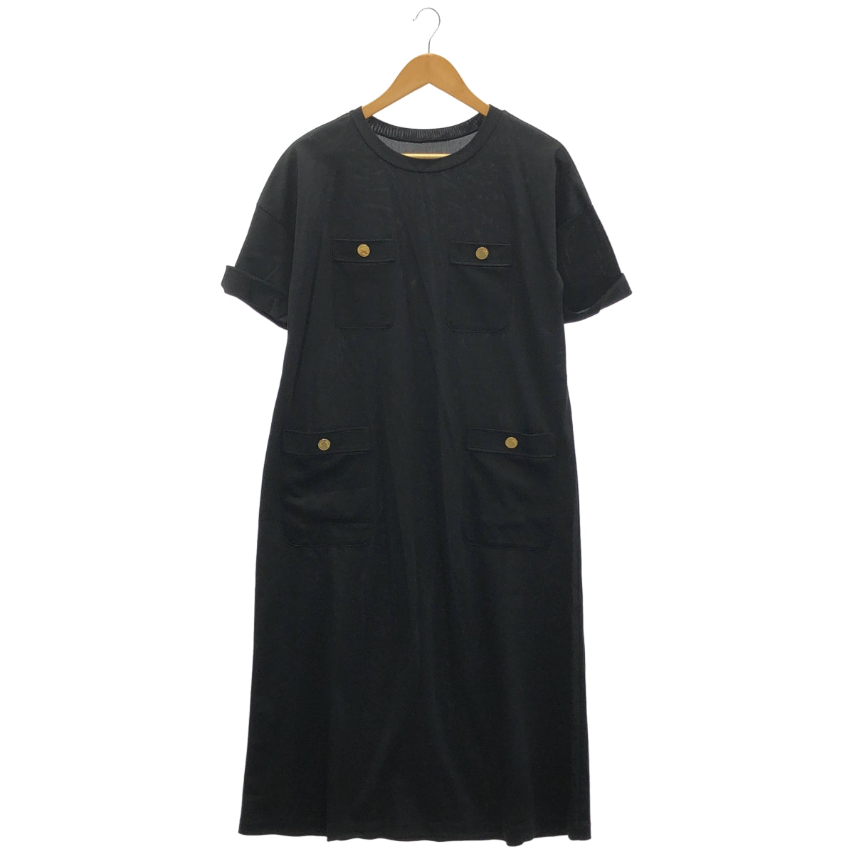 Grace Class グレースクラス 29232208 ブラック トリアセテート混 金釦 ポケット付ジャージワンピース トップス