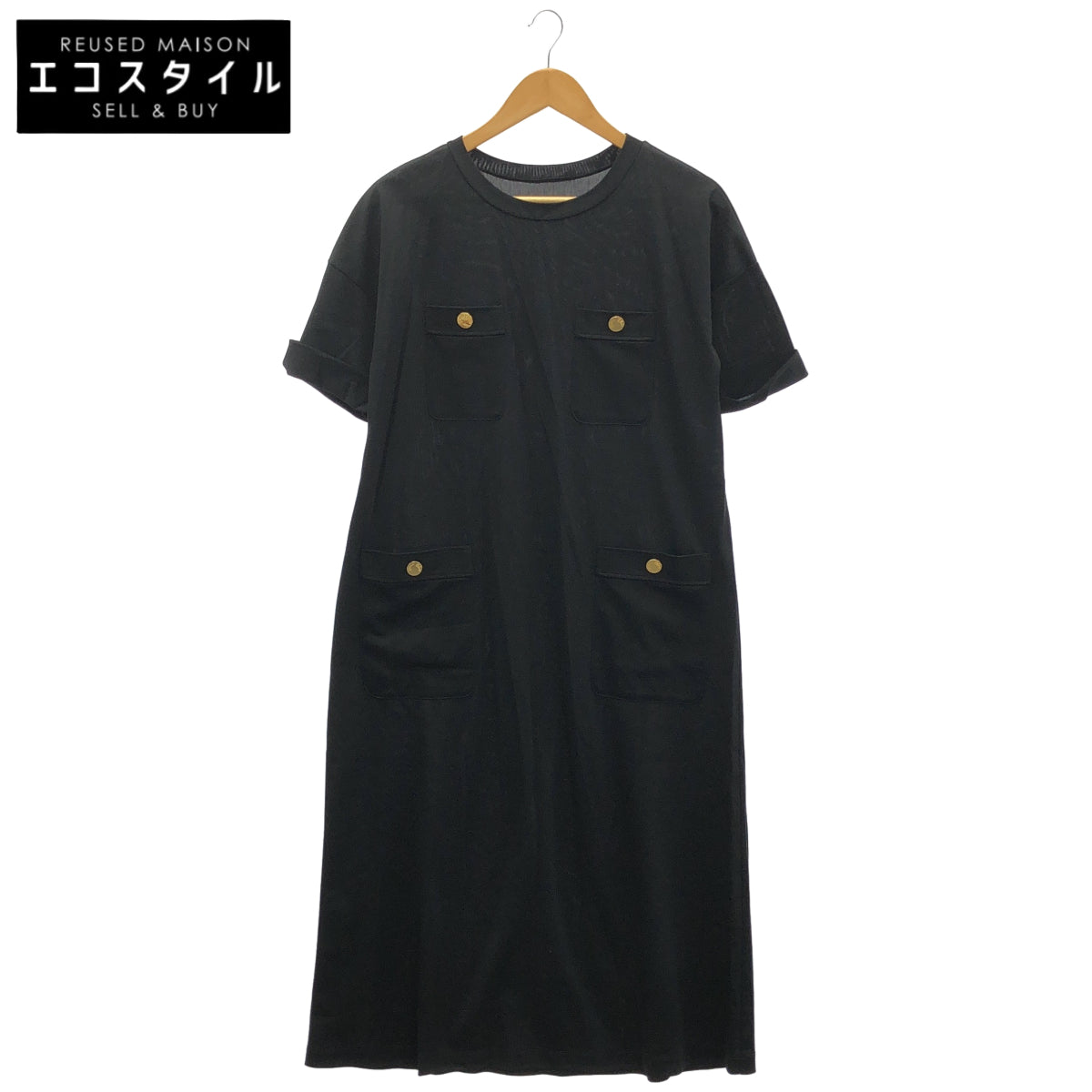 Grace Class グレースクラス 29232208 ブラック トリアセテート混 金釦 ポケット付ジャージワンピース トップス