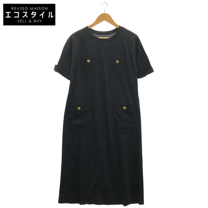 Grace Class グレースクラス 29232208 ブラック トリアセテート混 金釦 ポケット付ジャージワンピース トップス