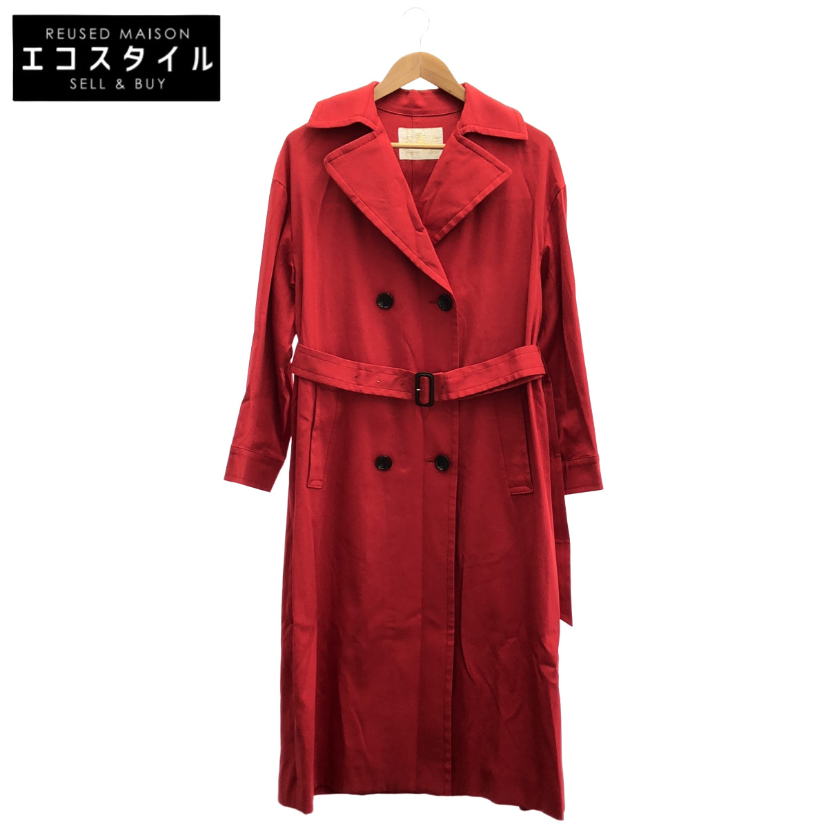 Grace Class グレースクラス 28162090 レッド マンテコ社ダブルクロスコットン ベルテッド ダブルブレストトレンチコート トップス
