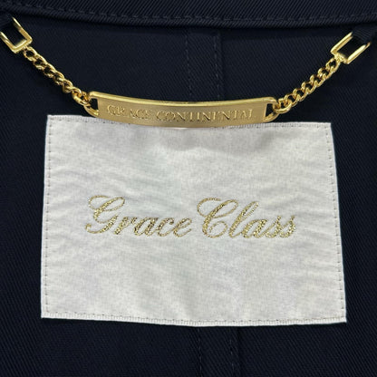 Grace Class グレースクラス 29369145 ネイビー×ホワイト トリアセツイル ウエストリボン ダブルカラードレスコート コート