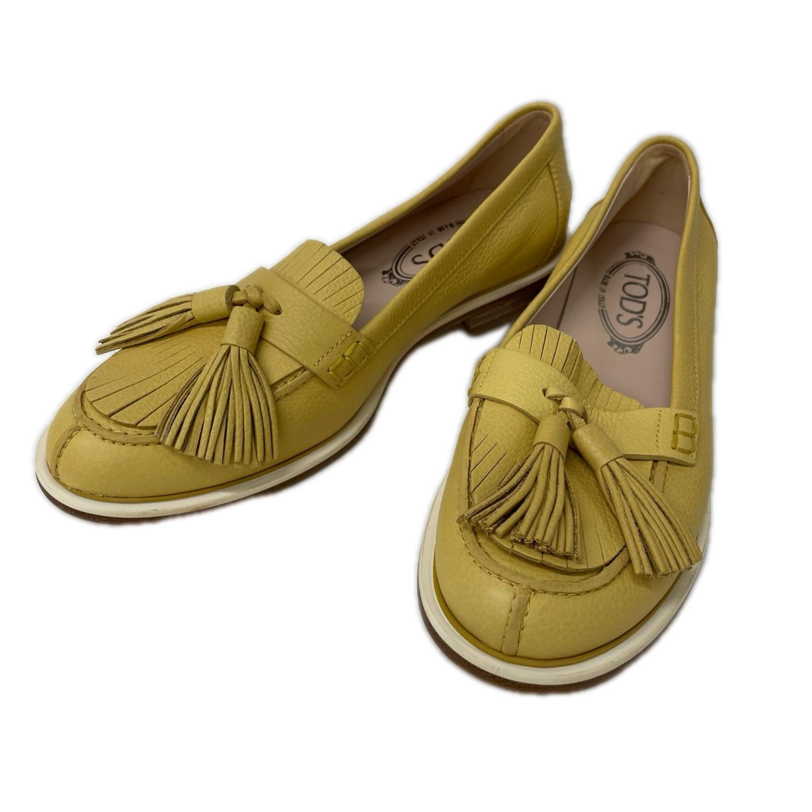 TOD'S トッズ イエロー レザー タッセルローファー シューズ