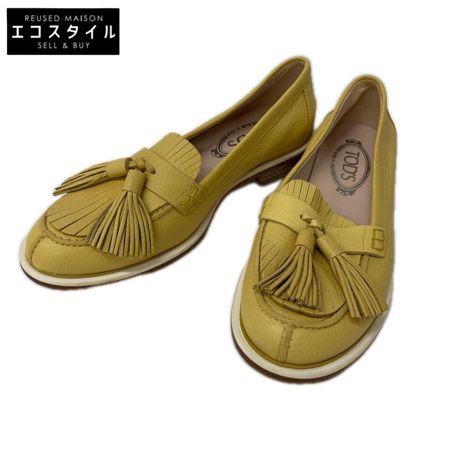 TOD'S トッズ イエロー レザー タッセルローファー シューズ