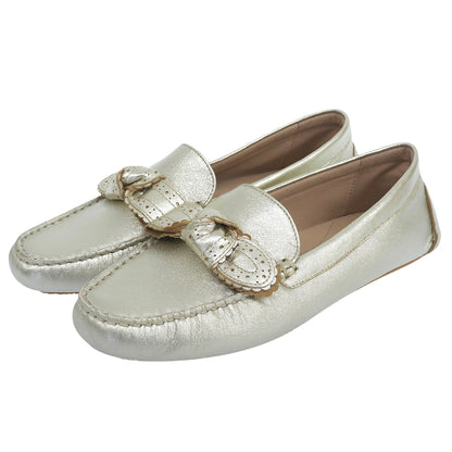 COLE HAAN コールハーン 新品同様 レザー ヨーク ボウ ローファー シューズ レディース ゴールド 7 W28013 シューズ