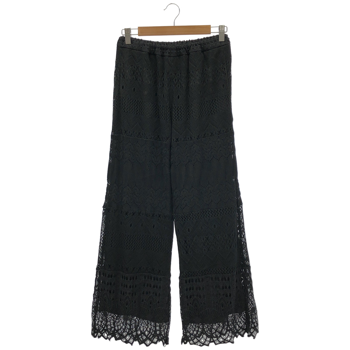 GRACE CONTINENTAL グレースコンチネンタル 0120112021 ブラック コットン混 スカラップレース ワイドストレートパンツ ボトムス