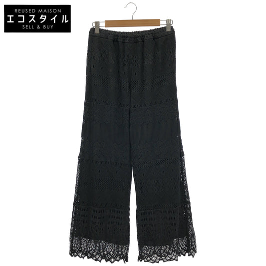 GRACE CONTINENTAL グレースコンチネンタル 0120112021 ブラック コットン混 スカラップレース ワイドストレートパンツ ボトムス