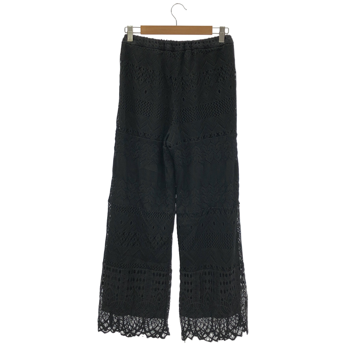 GRACE CONTINENTAL グレースコンチネンタル 0120112021 ブラック コットン混 スカラップレース ワイドストレートパンツ ボトムス